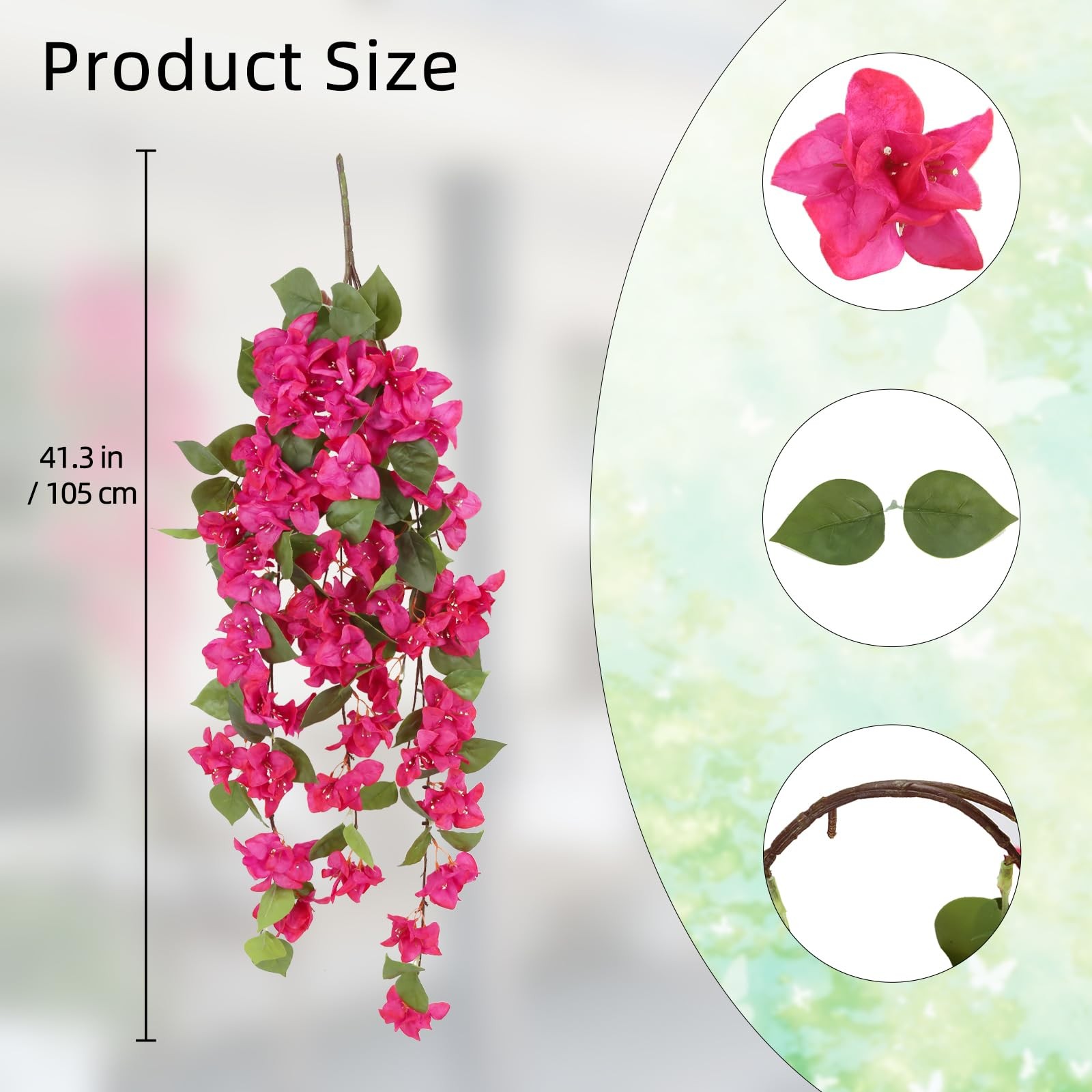2PCS Bougainvillea Artificial Hanging Flowers 41.3″ Hot Pink Bougainvillea Ar…