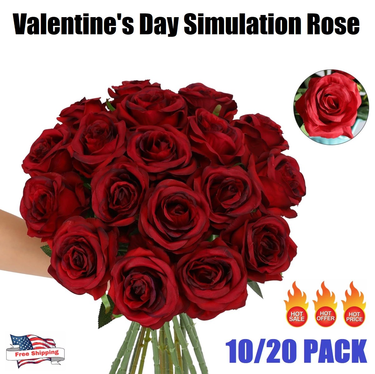 10/20x Red Roses Artificial Flowers Realistic Rose Bouquet Festive Wedding Party
