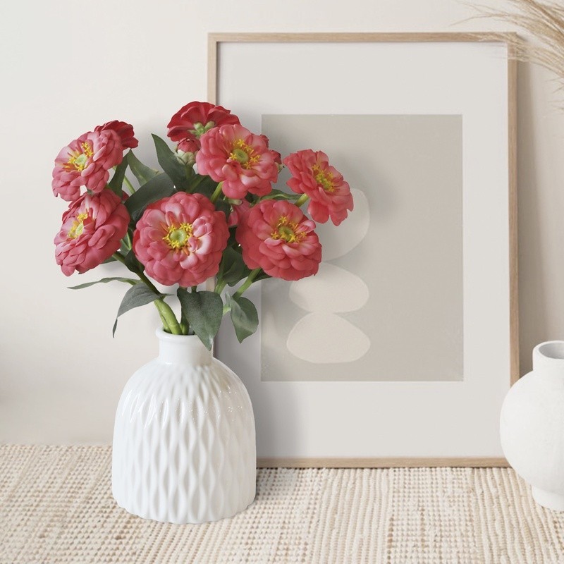 3 Pack Artificial Silk Zinnia Flowers Short Stem Indoor Decor DIY Centerpieces