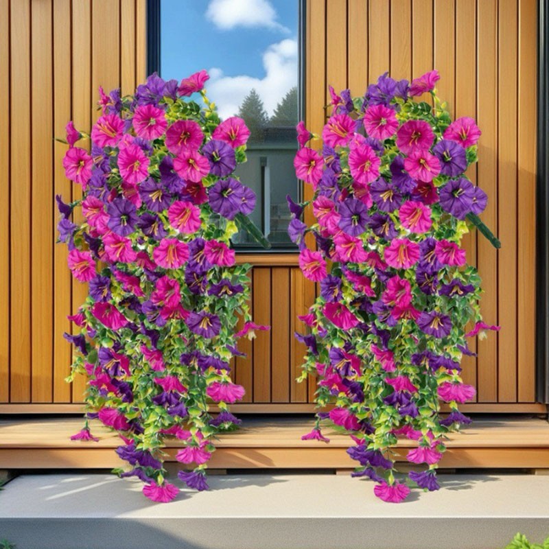 4PCS Artificial Fake Hanging Basket Plants Silk Flowers Vine Home Decor-Outdoor