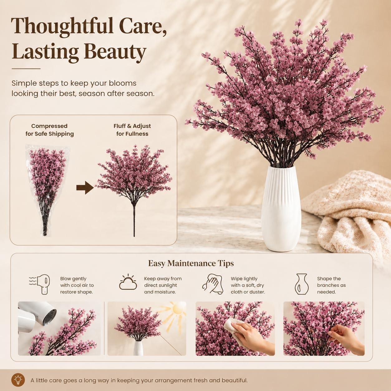 6 PCS Dusty Pink Artificial Babys Breath Flowers 18.5 Inch Silk Gypsophila