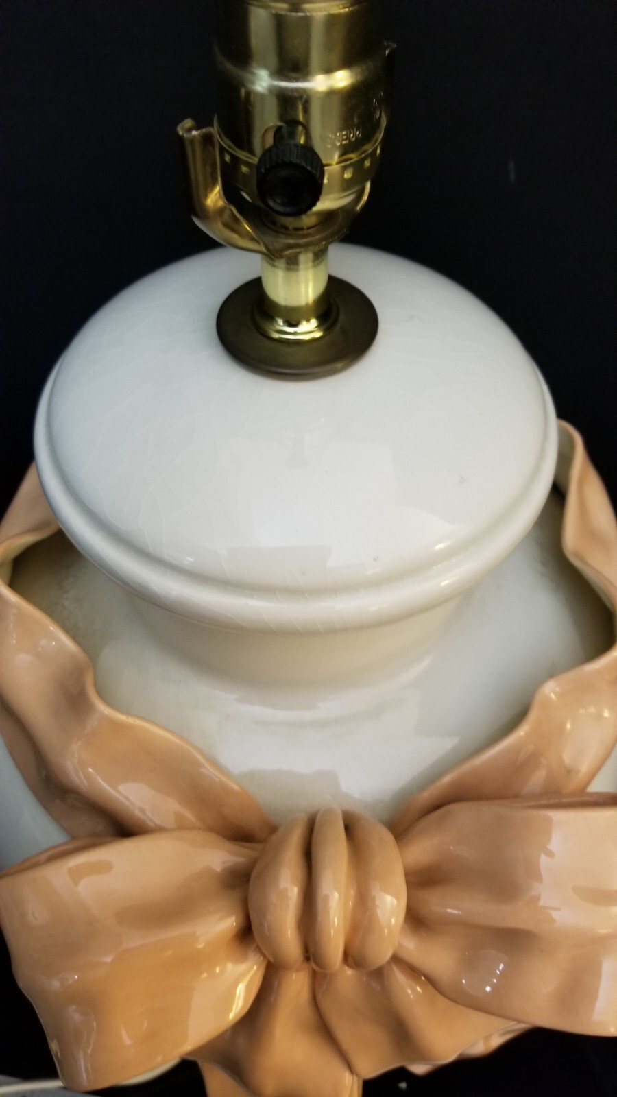 Betlar Inc, Bedroom Lamp, Ribbon Peach, Bow, Cream. Made in USA.