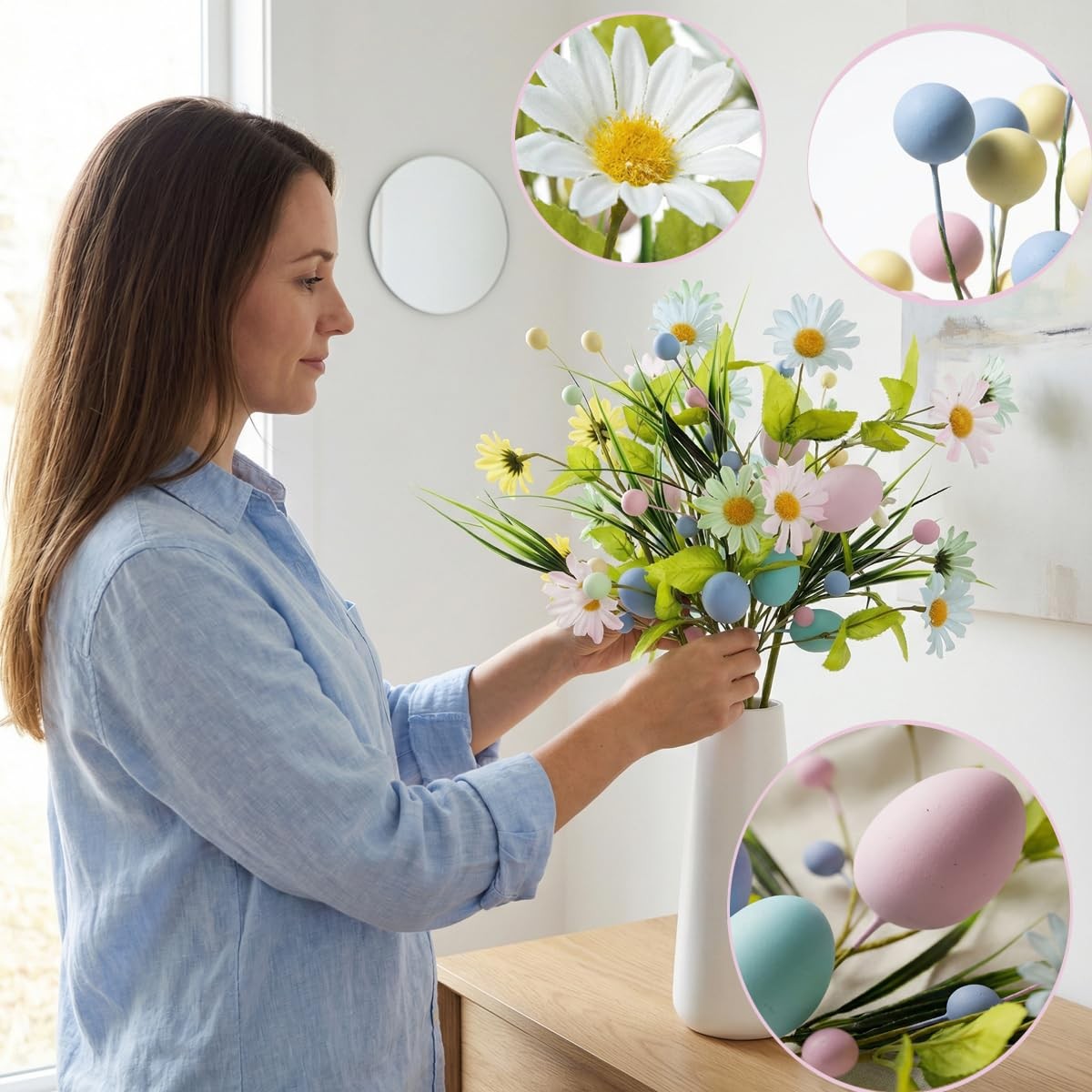 Easter Artificial Flowers with Eggs – 6 Pcs Spring Floral Arrangement Include…
