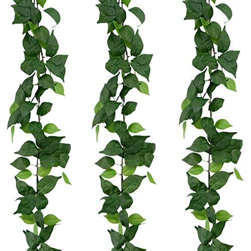 3 Strands Artificial Vines Kit, 71″ Silk Eucalyptus Ivy Garland Blackish Green