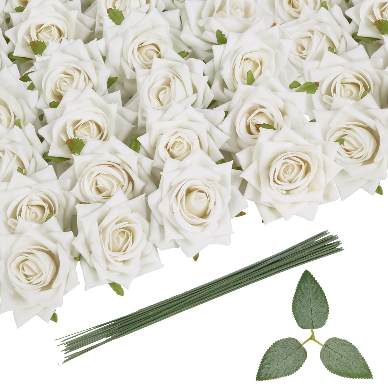 18pcs Ivory Artificial Roses Flower Heads Bulk Realistic White Velvet Faux Ro…