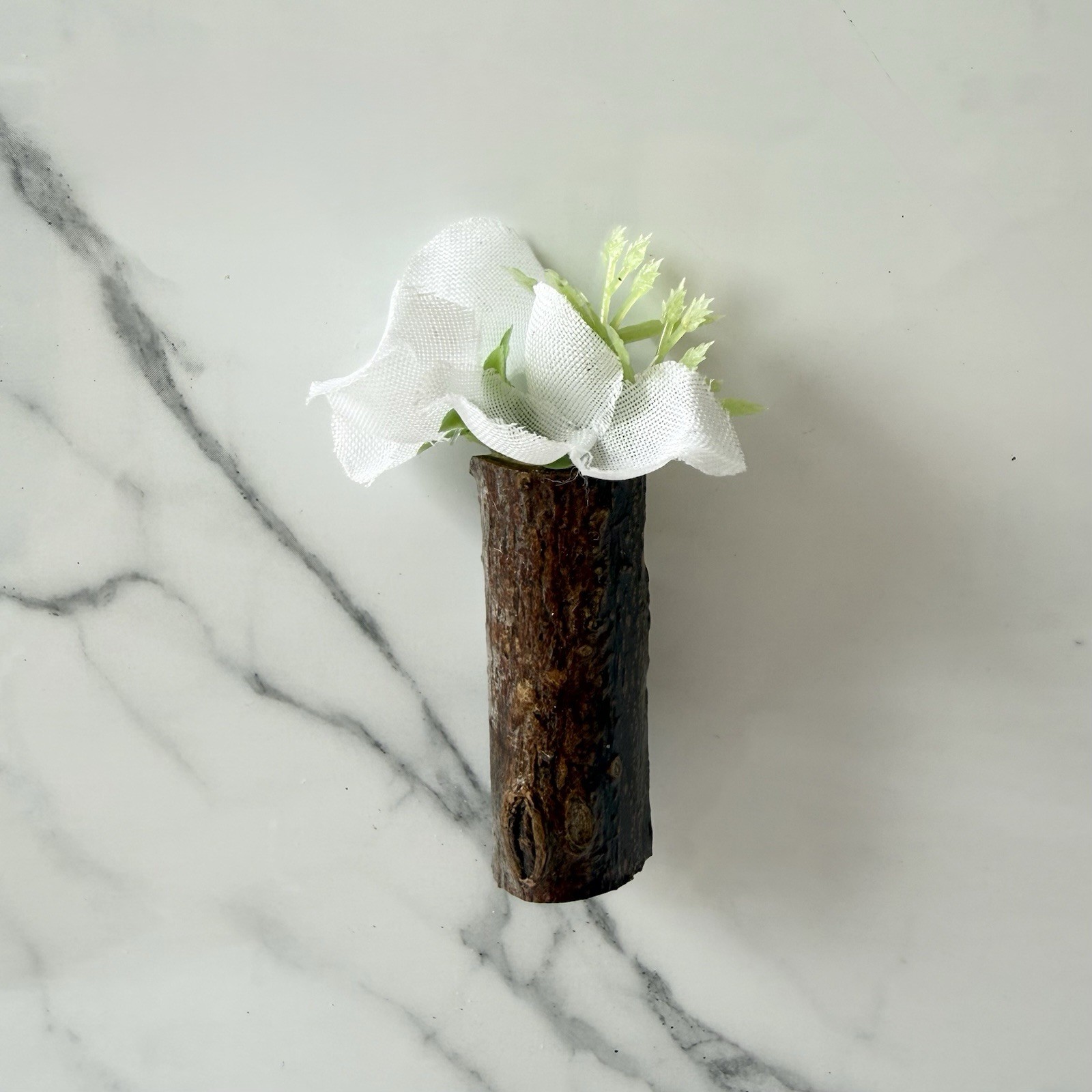 Handmade Mini White Faux Flower Magnet In Stick Vase
