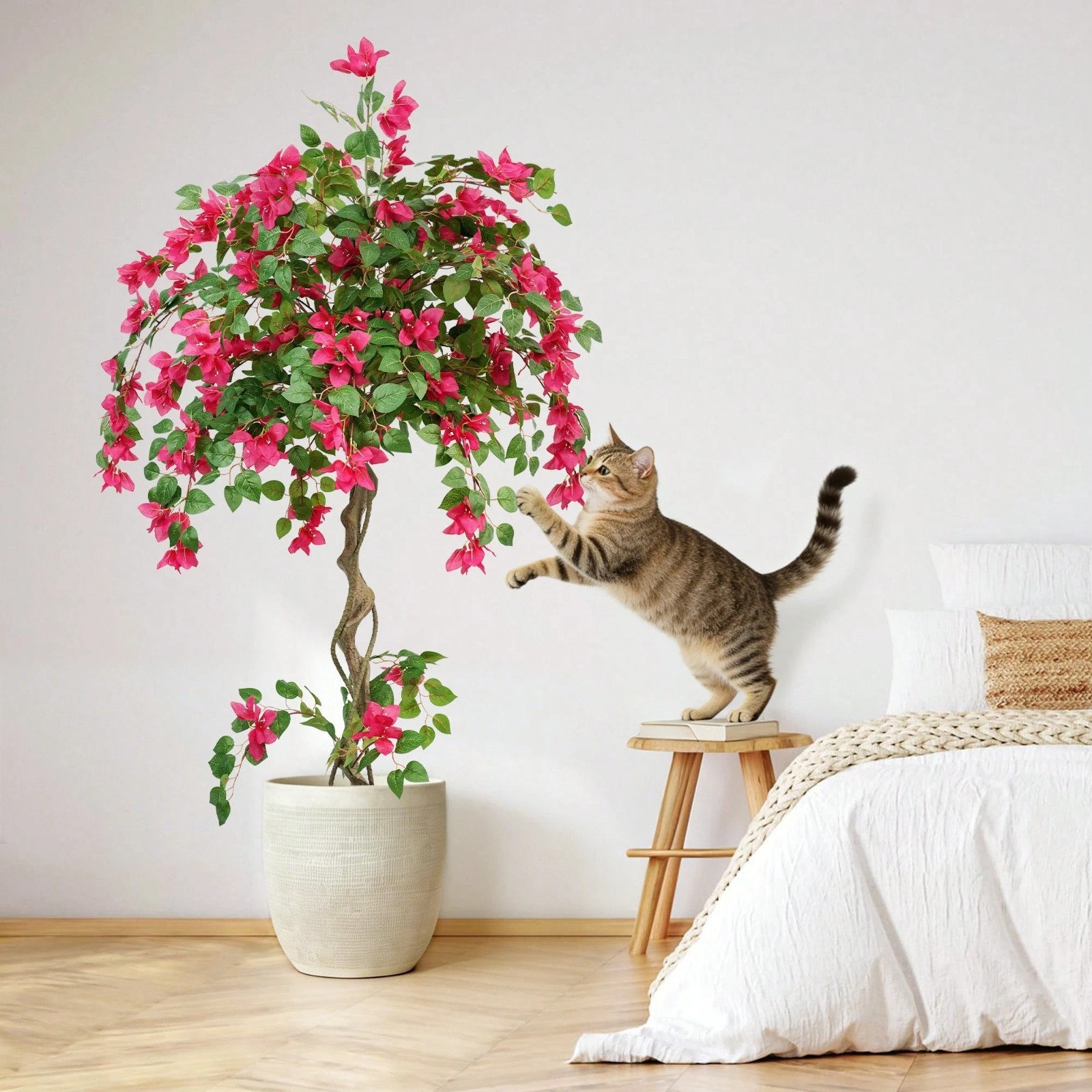 Artificial Bougainvillea Tree Pink Flowers Faux Plant 3 4 5 FT Indoor Outdoor