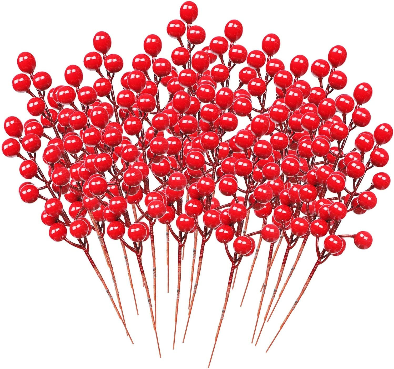 48 Pack Red Berry Stems, 8 Inch Artificial Berries Decor for Christmas Tree Pick
