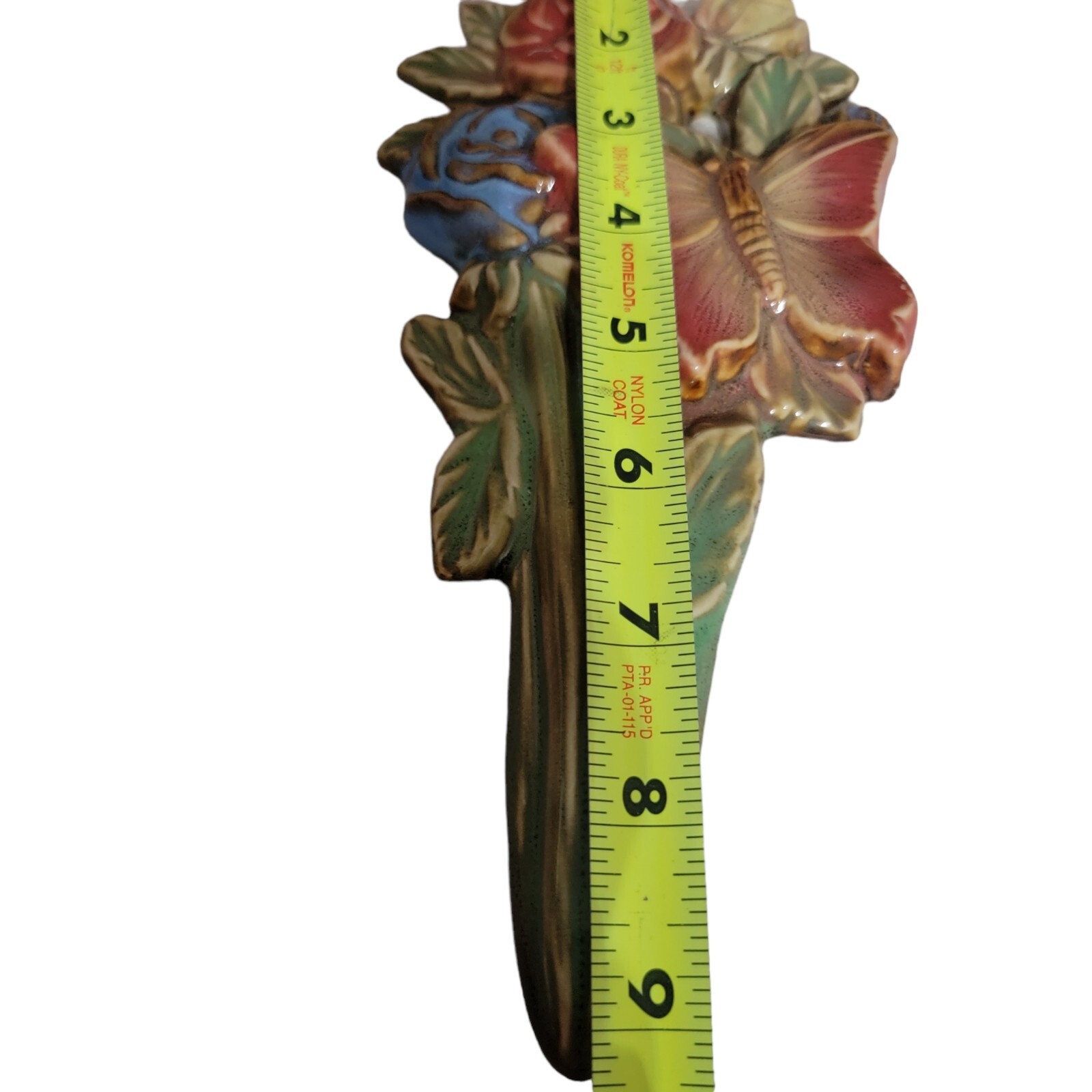 Porcelain glazed 9” Flower Bouquet Wall Hanging Roses butterfly blue green red