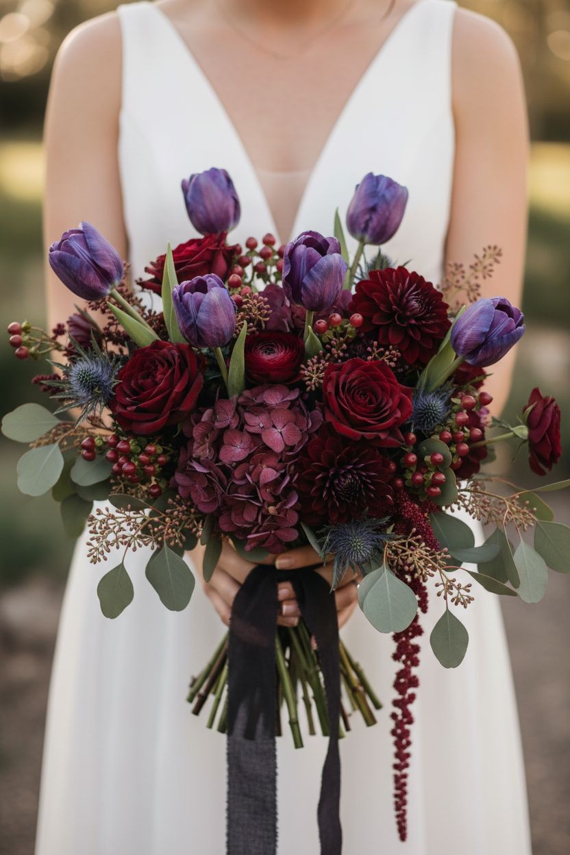 Artificial Purple Tulip Flowers Realistic Gradient Tulip Bouquet 6 Stems
