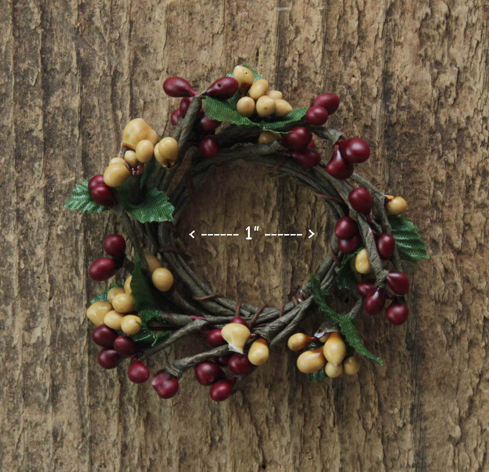 Set of 2 New BURGUNDY / GOLD Pip Berry Candle rings — 1″ opening
