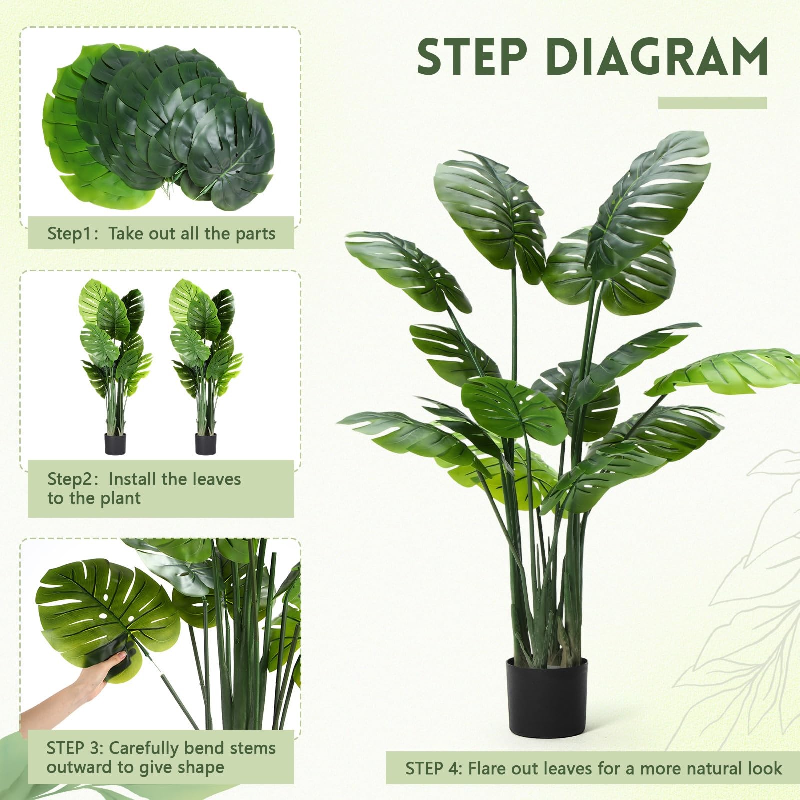 2 Pack 60” Tall Large Artificial Monstera Deliciosa Plant 5ft Faux Swiss Che…