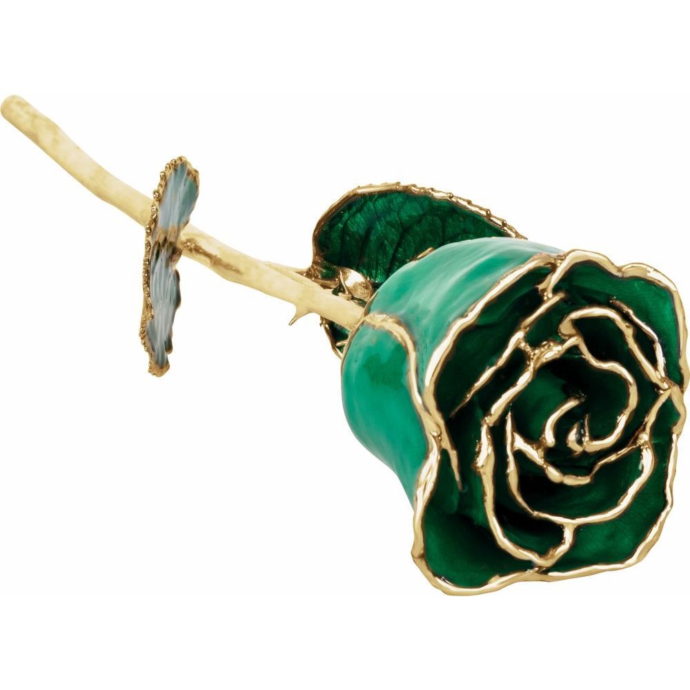 24k Gold Dipped Emerald Colored Lacquer Real Rose Valentine’s Day Holiday Gift