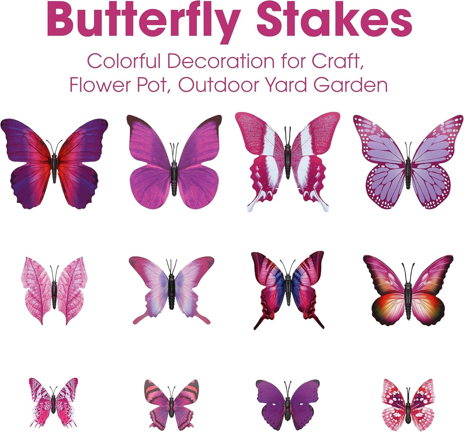 12pcs Purple Butterfly Plant Stakes Metal Garden Decor Flower Pot Sticks