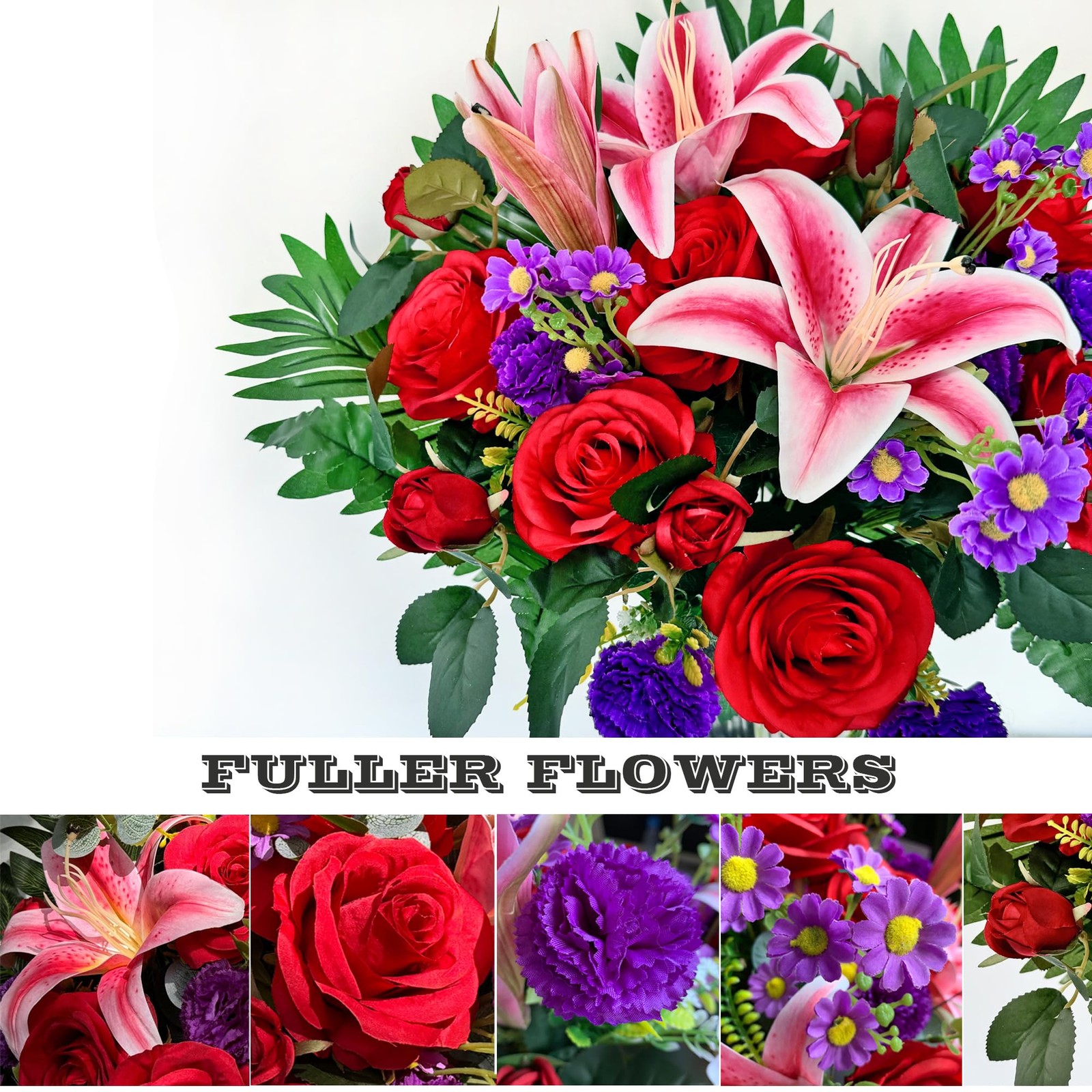 Artificial Cemetery Flower Bouquet, Grave Flower for Headstone Outdoor Decora…