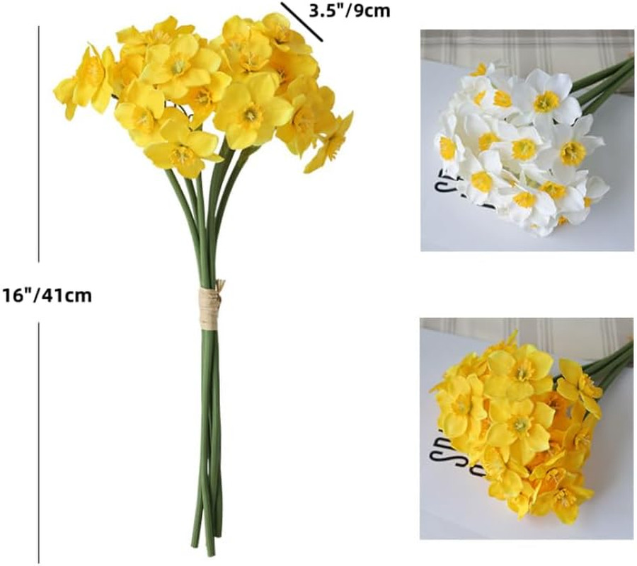 12 Stems Artificial Daffodil Flowers 16 Inch Faux Silk Daffodils Flowers Real