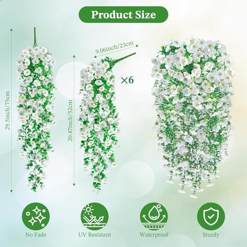 Artificial Flower for Outdoors, 6PCS Fake Artificial Morning Glory White