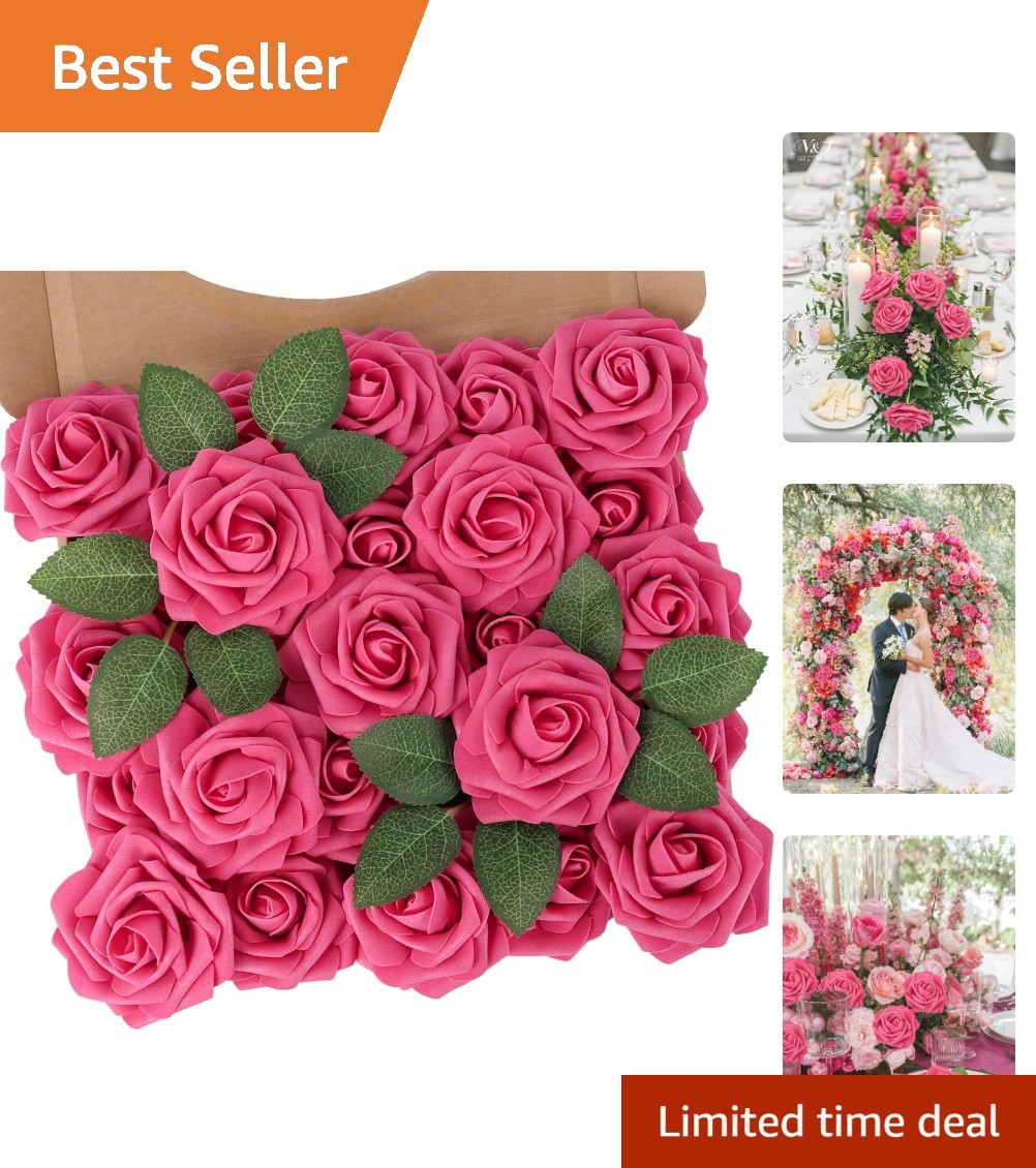 25 Pcs Hot Pink Foam Roses – Elegant Artificial Flowers for Weddings and Decor
