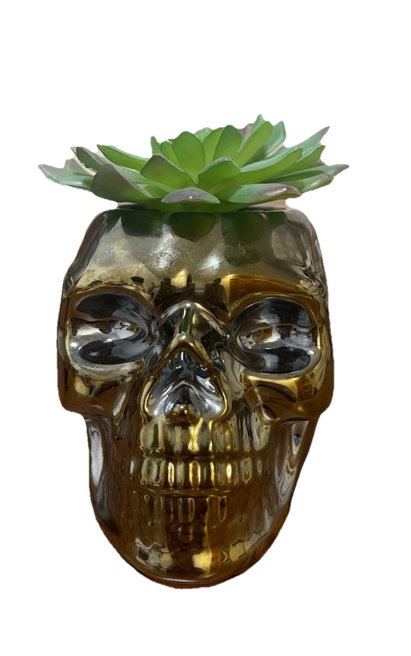SKULL ..Flora Artificial Plant in Cool blue carnival skull 4in