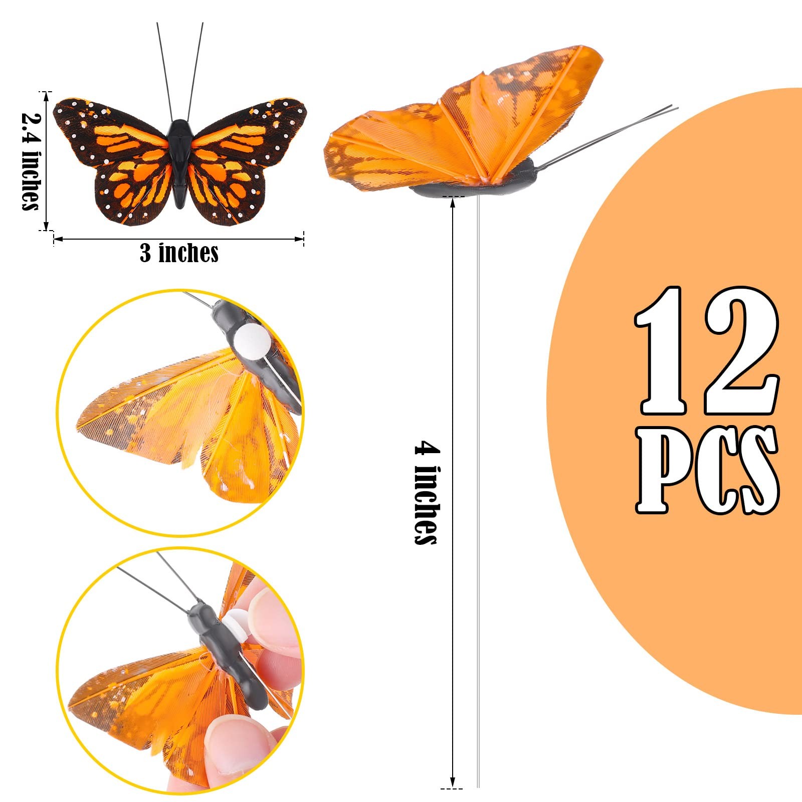 12 Set Artificial Butterflies Orange Crafts Decor