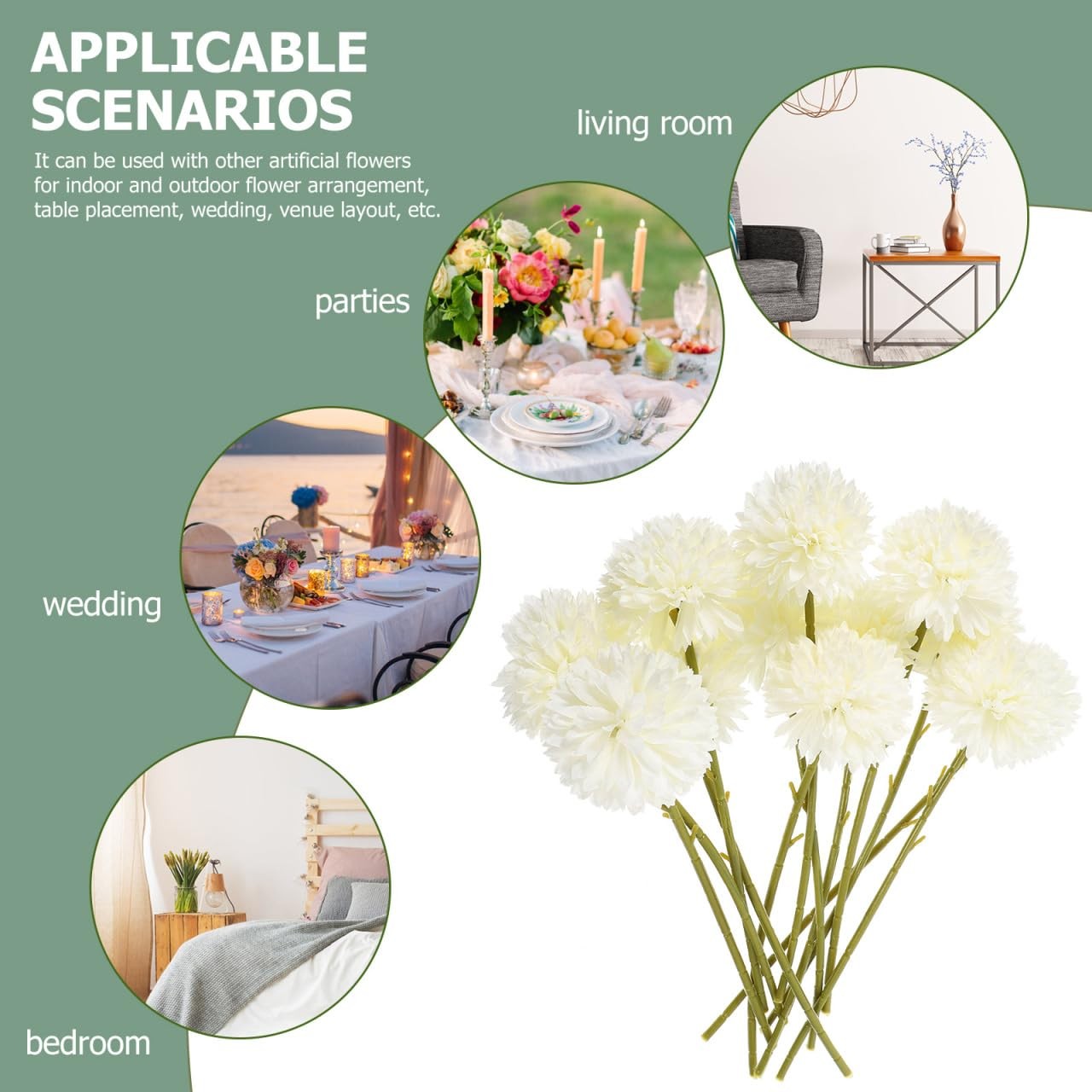 16 Heads Simulated Dandelion Flower Branches Artificial White Dandelion Plant…