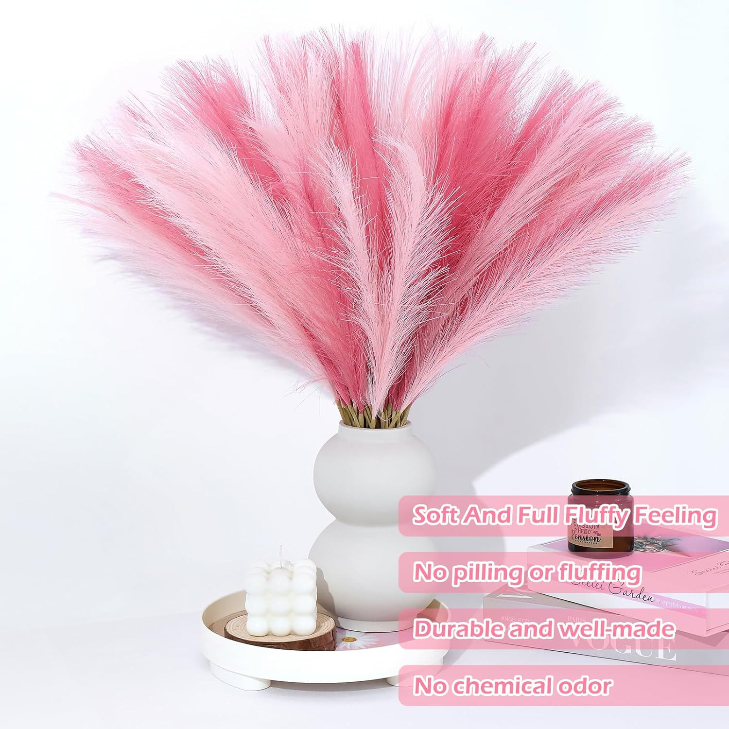 60 Pcs Pampas Grass Decor 21.7 Inch Faux Pink Pampas Grass Bulk Artificial Dried
