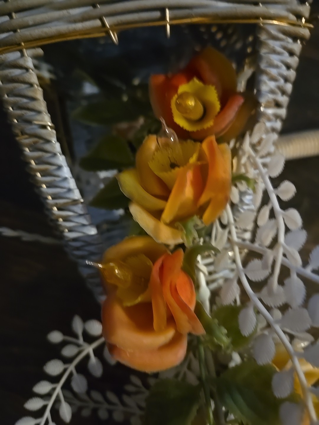 White Vinyl Wrapped Bird Cage Electrified Flower Arrangement Vintage White Roses