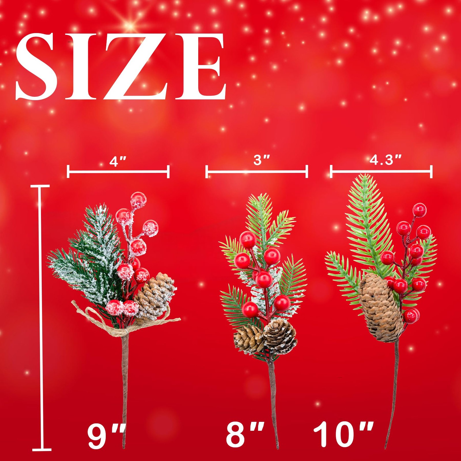 9 Pack Artificial Christmas Picks Red Berry Pine Sprays Tree Wreath Decor