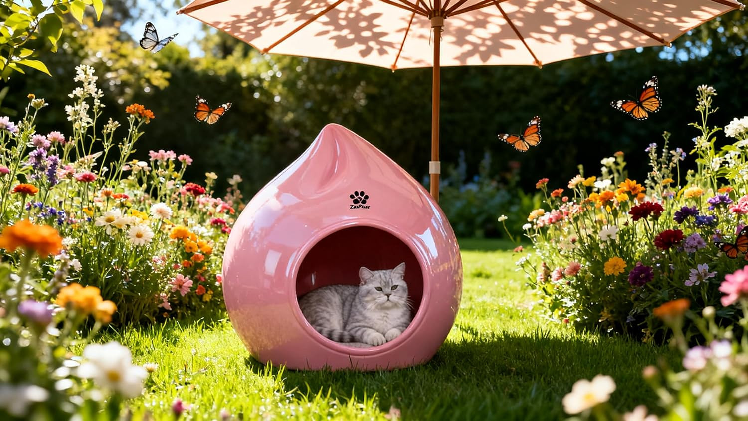 Chic Peach-Shaped Eco-Resin Pet Bed – Space-Saving Pink Decor