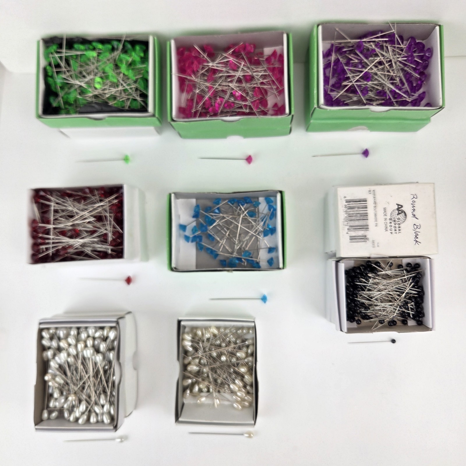 Florist Stick Pins Lot 1,540 Assorted Acrylic Head Shapes Colors