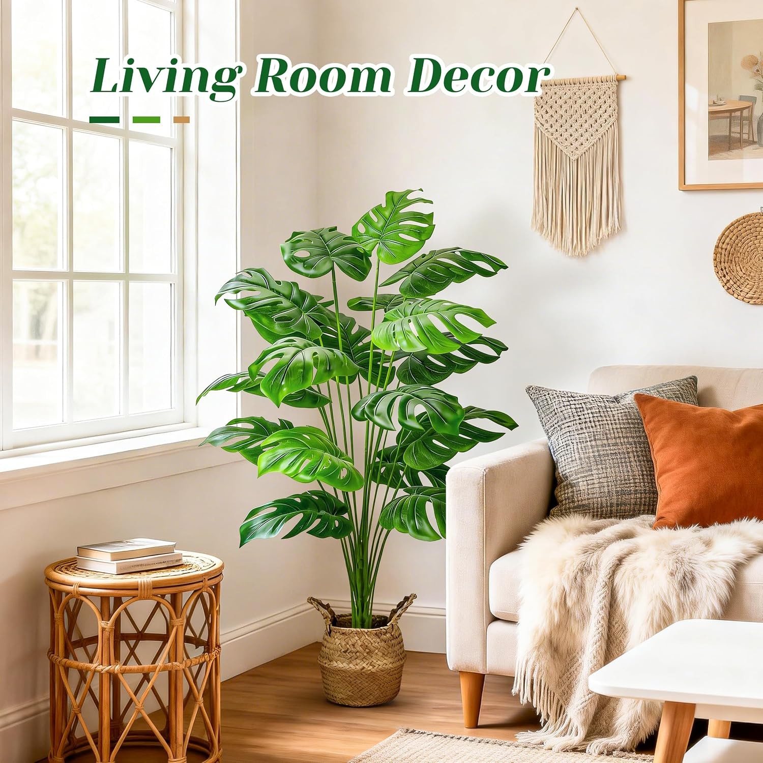 Artificial Monstera Plant with Basket Faux Potted Tree for Home Office Decor