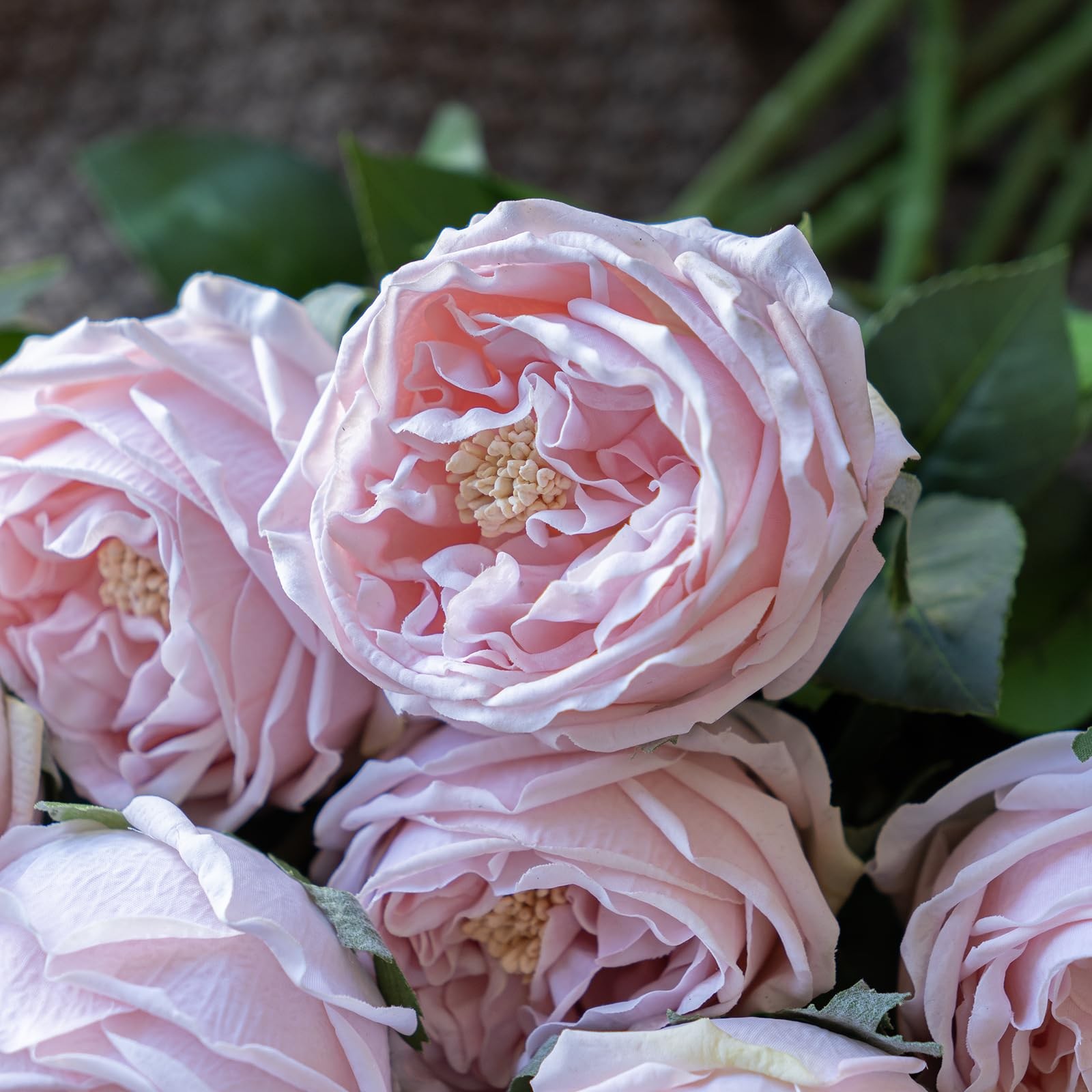 4 Pcs Light Pink Real Touch Artificial Austin Rose Peony Latex Fake Flower