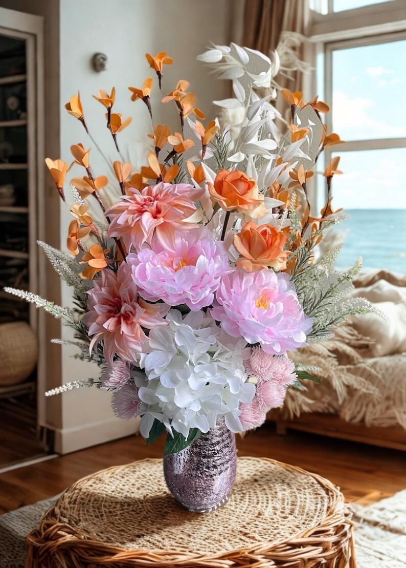 Chic Pink Orange Centerpiece Home Decor Living Dining Room Bedroom Accent