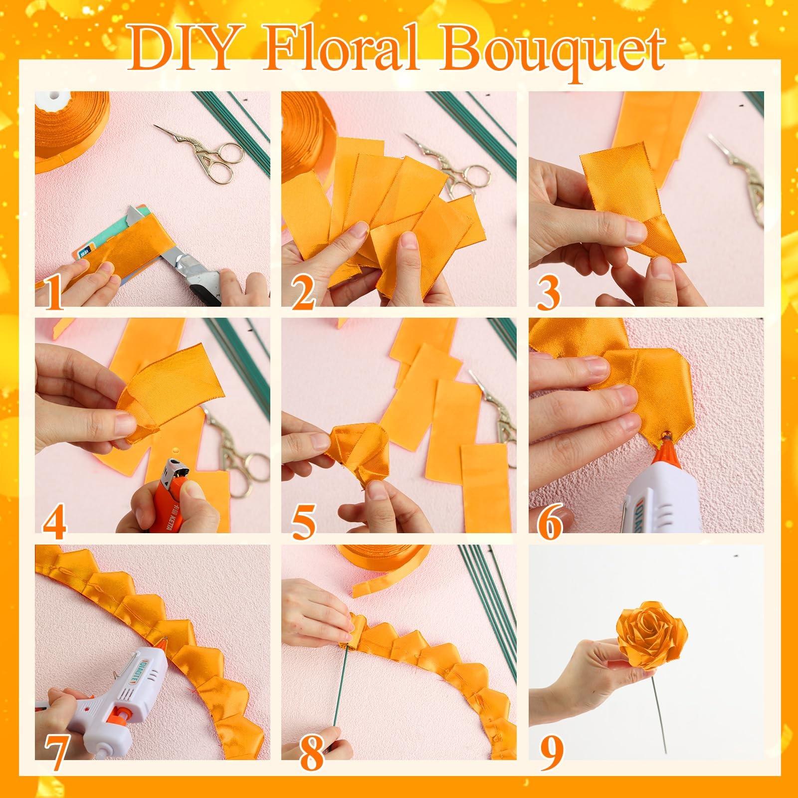 DIY Graduation Bouquet Kit 75 Pcs Flower Wrapping Paper, Ribbon & Decor
