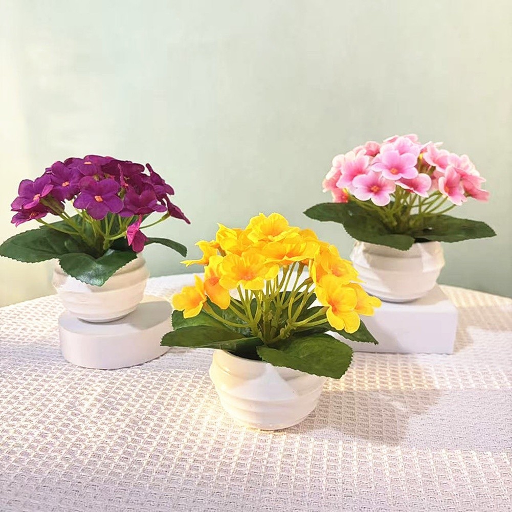 Plastic Violet Flower Bonsai in Pot 15cm Wide 14cm High for Indoor Decor