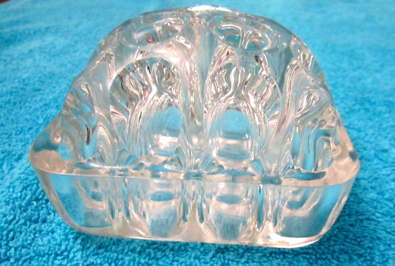 LARGE VINTAGE 3 1/2″ SQARE 16-HOLE CLEAR GLASS FLOWER FROG with DOMED CENTER