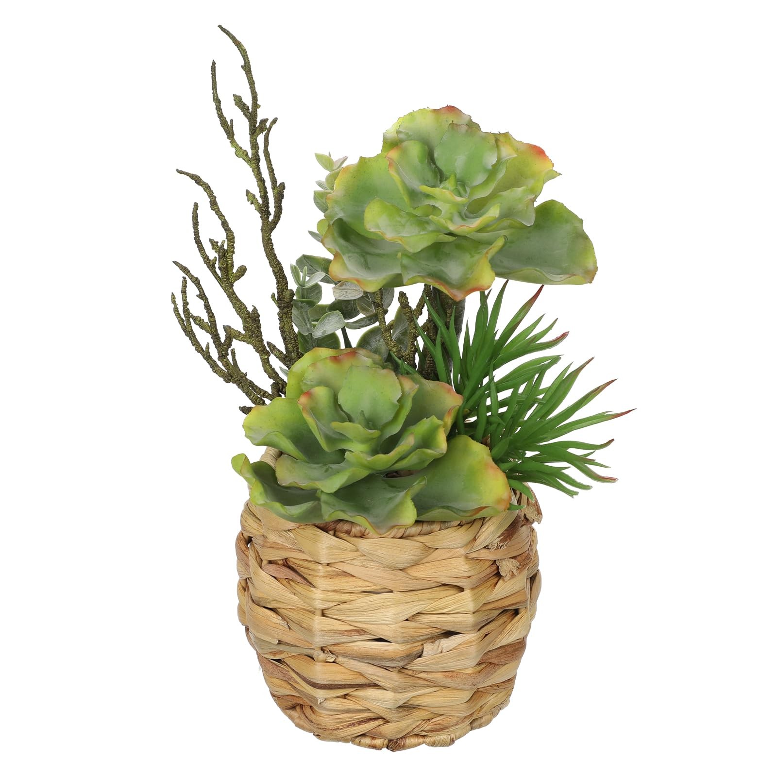 10 Inch Large Artificial Succulents Plants Wooden Pots Faux Potted Desk Decor