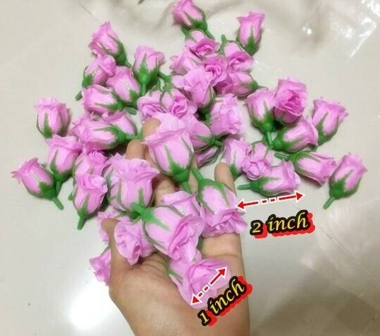 100pcs Rose Head fabric Plastic Artificial Craft Supplies Home Decor Size 1×2″