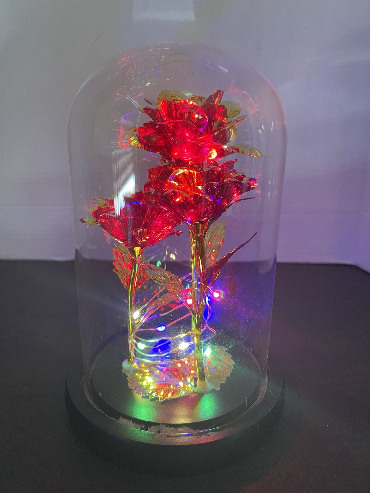 Enchanted Forever Rose Flower In Dome Glass LED Rose Of Love Pre Owned