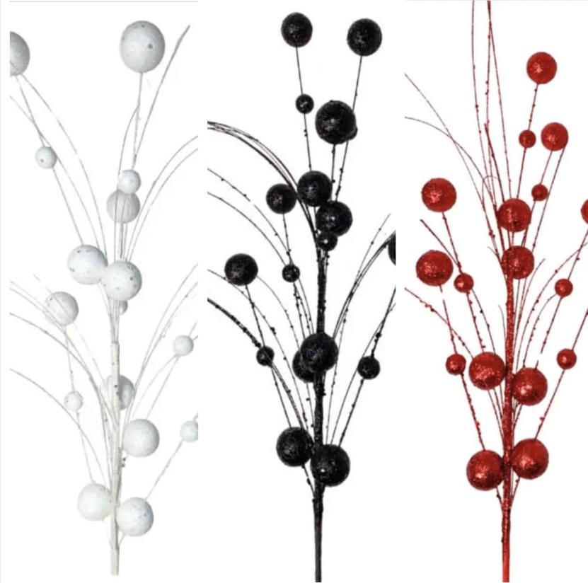 David Christopher Mixed Size Glittered Ball Spray Stem Pick Christmas Crafts