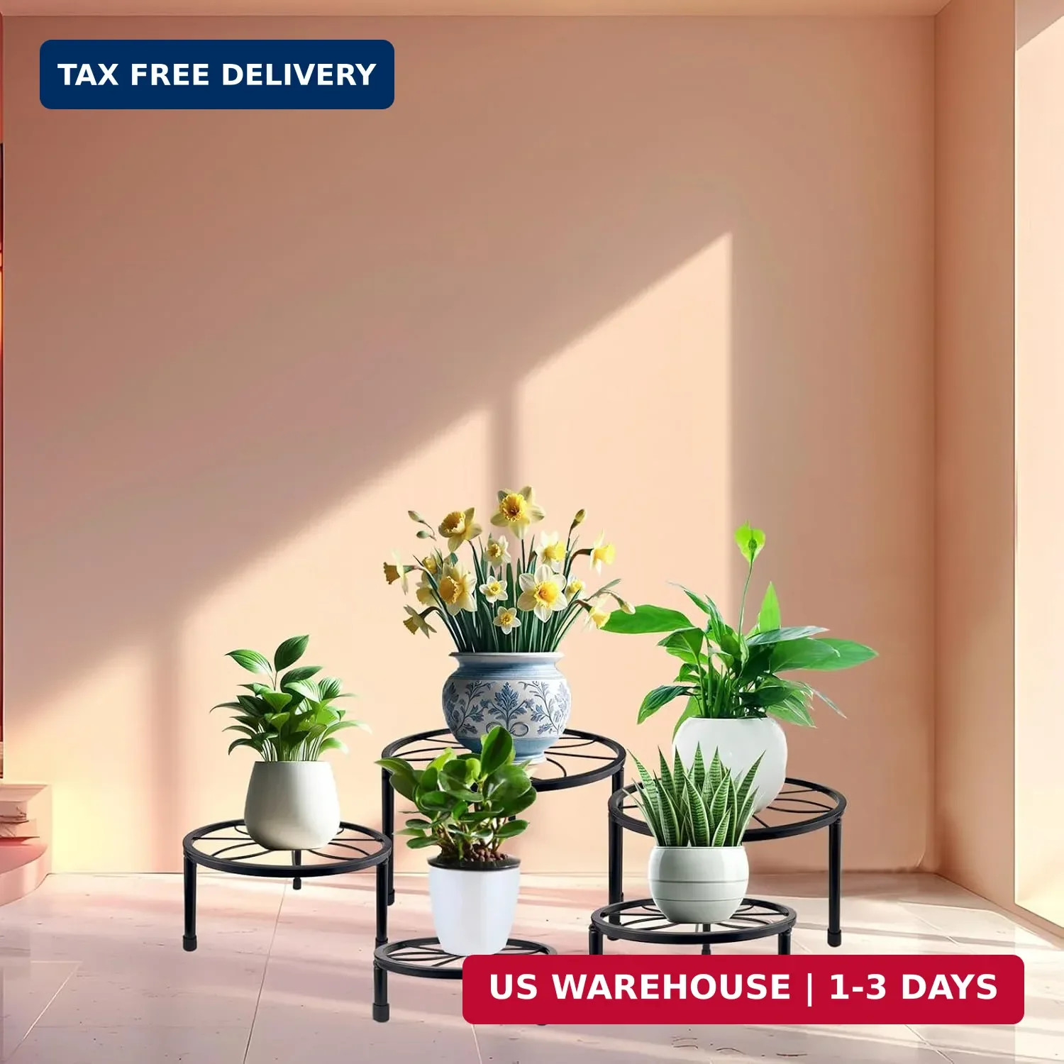 HENABLE 5 Packs Metal Plant Stand Indoor, Outdoor Black Plant Stand for Multiple