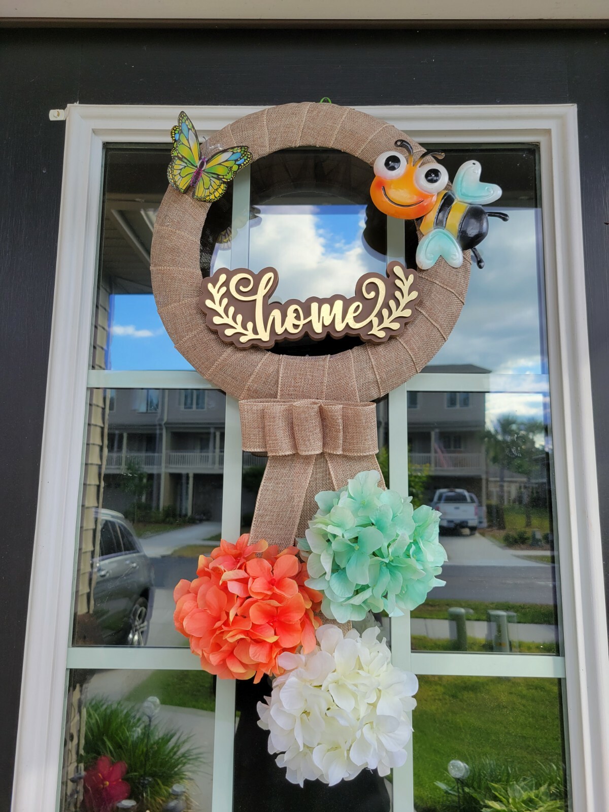 Golden HOME coral 3D BUTTERFLY wreat WHITE TEAL Hydrangeas HAPPY BEE burlap Door