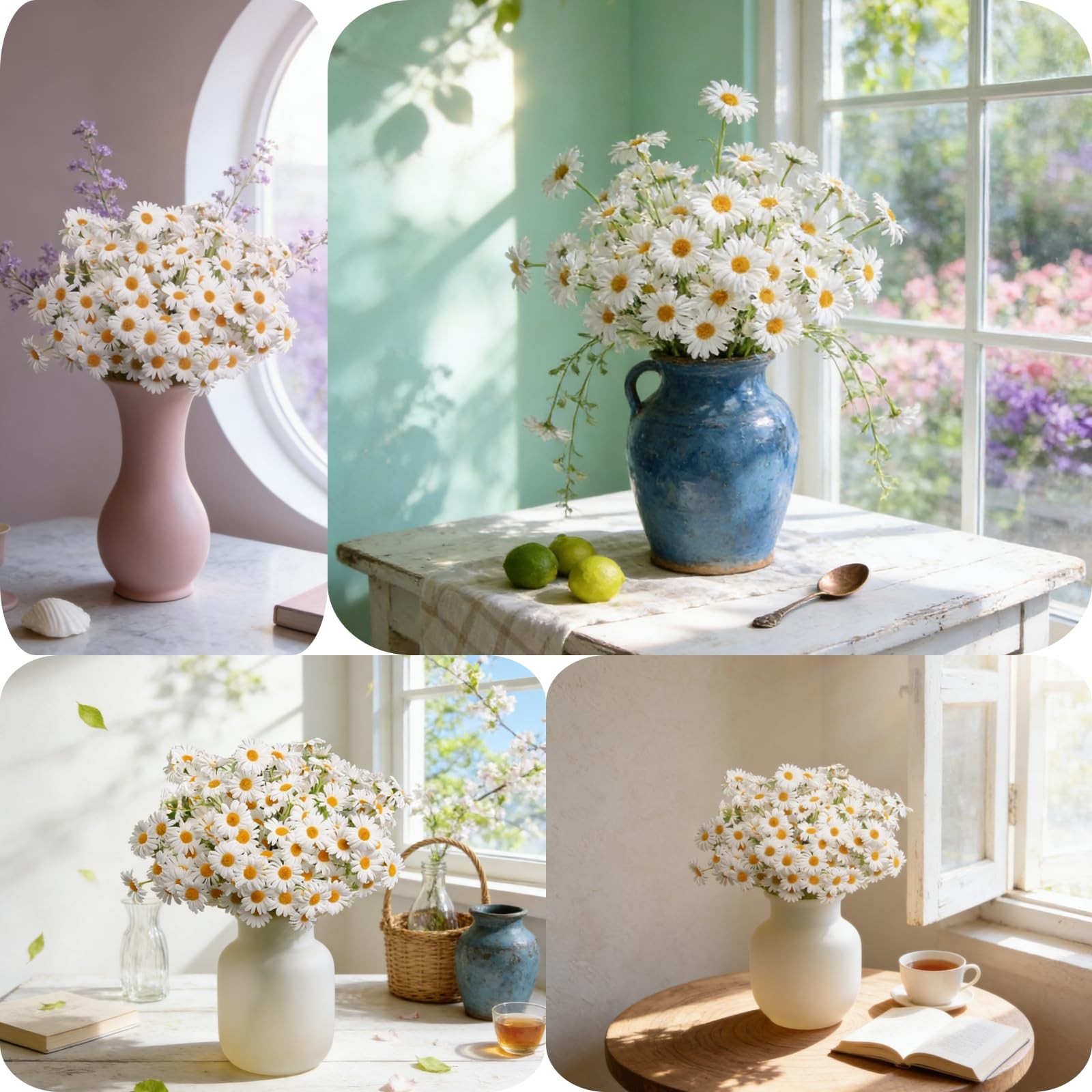 Artificial Flowers, 5 Bunches White Silk Daisy for Home Decor