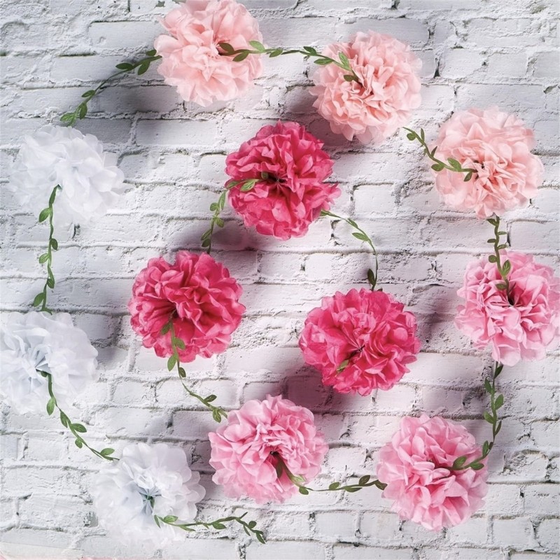 2Pcs 8.2feet Long Paper Flower Ball Garland With Realistic Leaf For Wedding