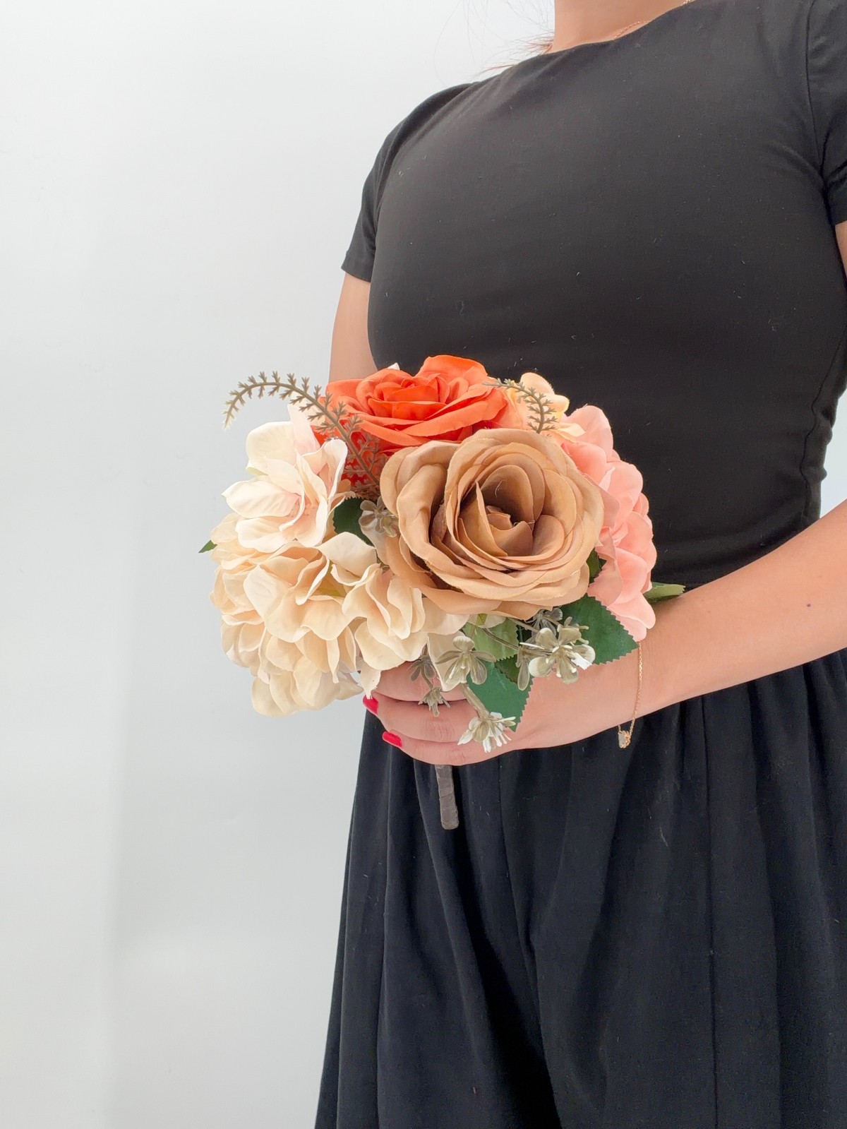 Coral & Peach Rose Bridal Bouquet, Silk Wedding Flowers, Burnt Orange, Wedding