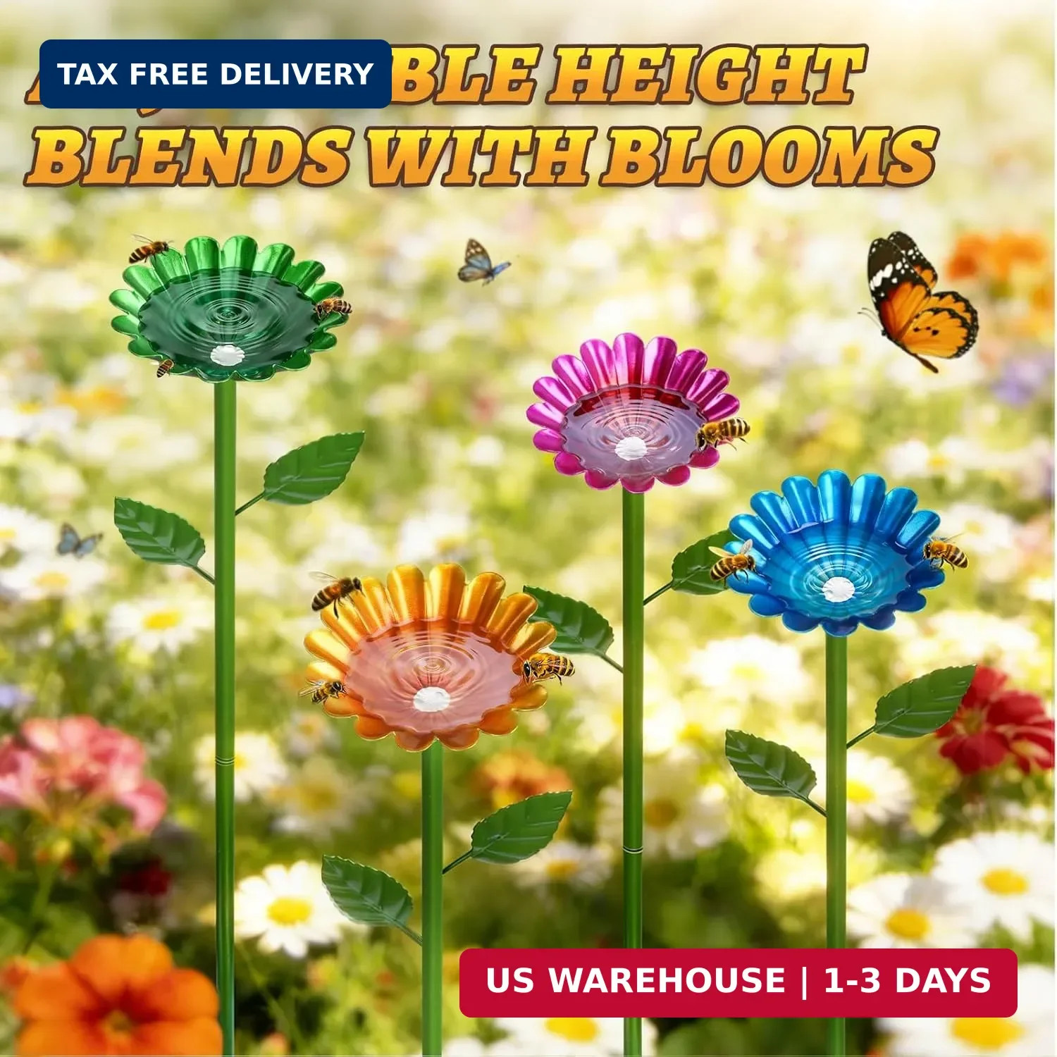 Mellbree Bee Watering Station, 4-Pack Metal Flower Bee Bath for Garden – Attract
