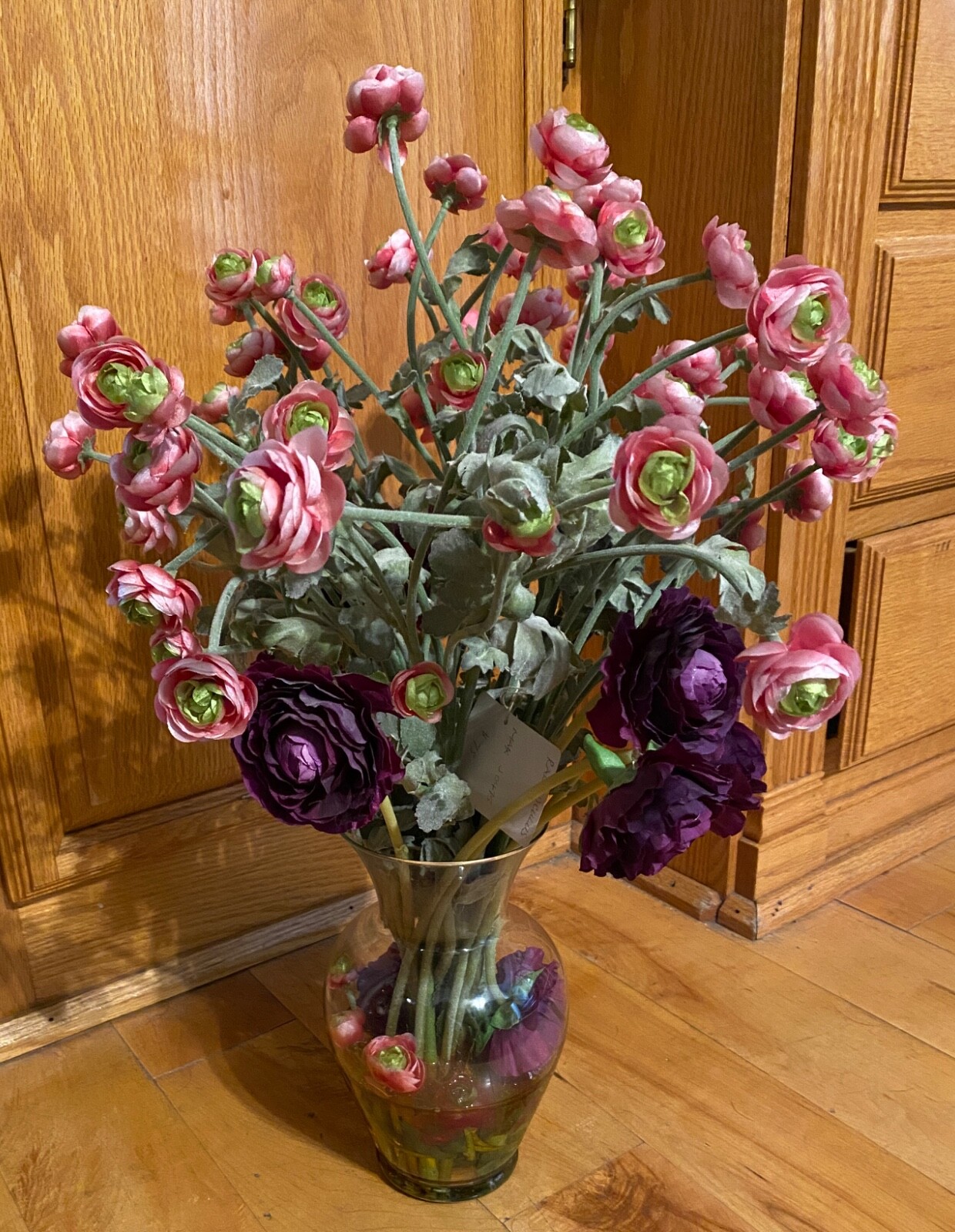 The Patio Place Floral Arrangement With Vase Small Pink Faux Flowers 21 x16x 16