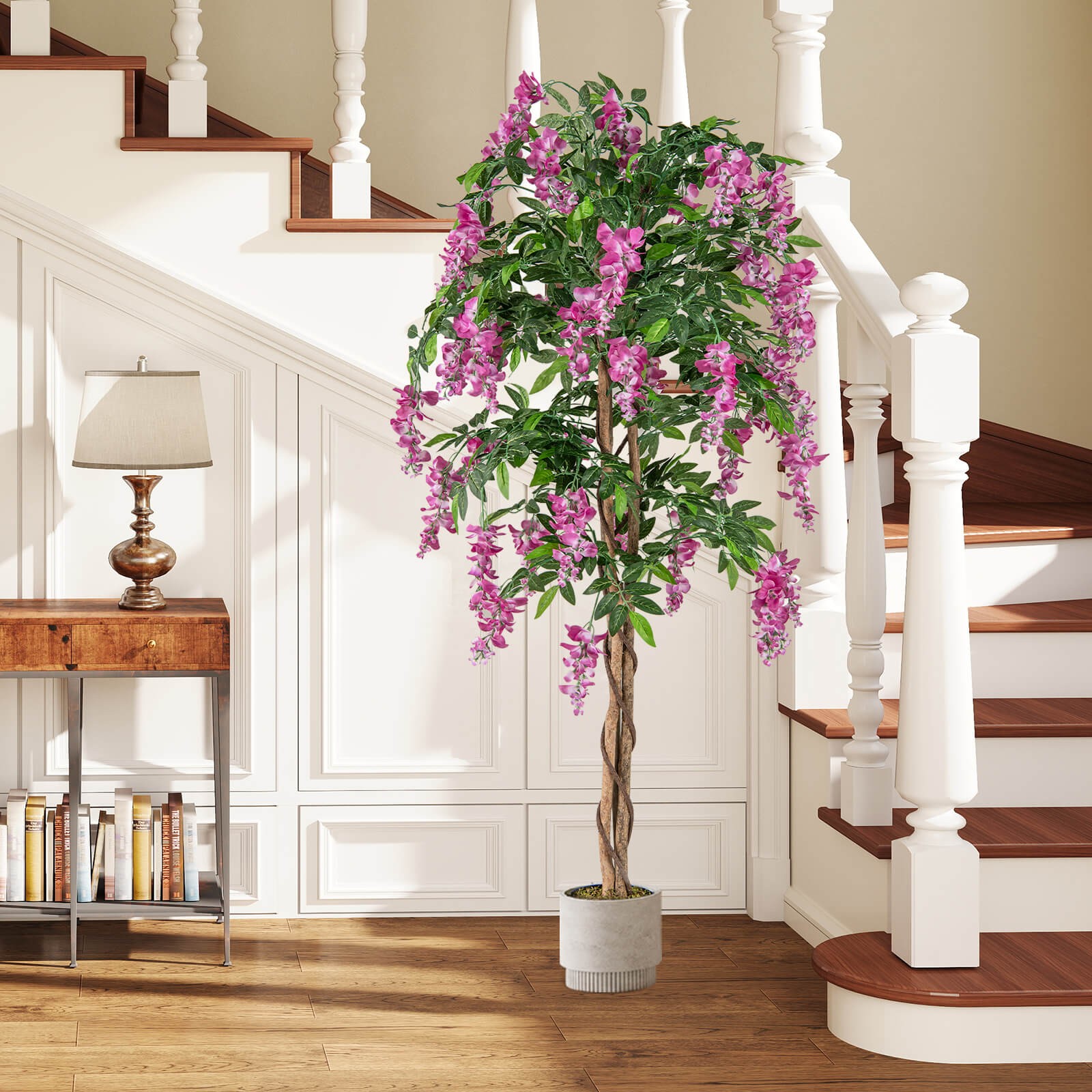 2 PCS 5.5 FT Tall Artificial Ficus Tree Faux Wisteria Plant in Nursery Pot