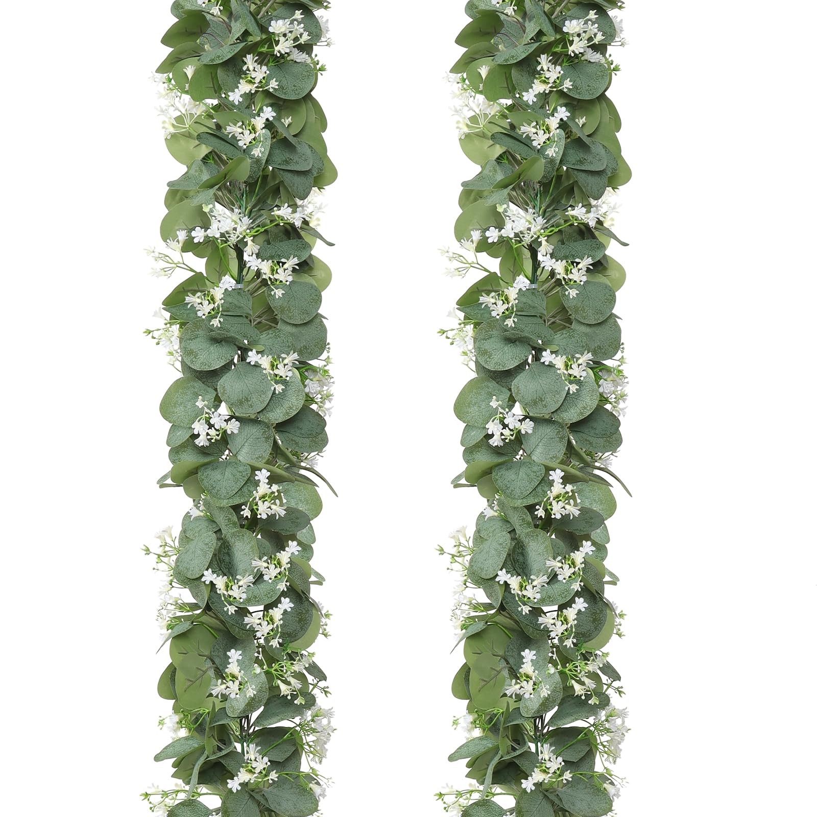 Eucalyptus Garland with White Flowers, 2 Packs 5.9Ft Artificial Silver Dollar…