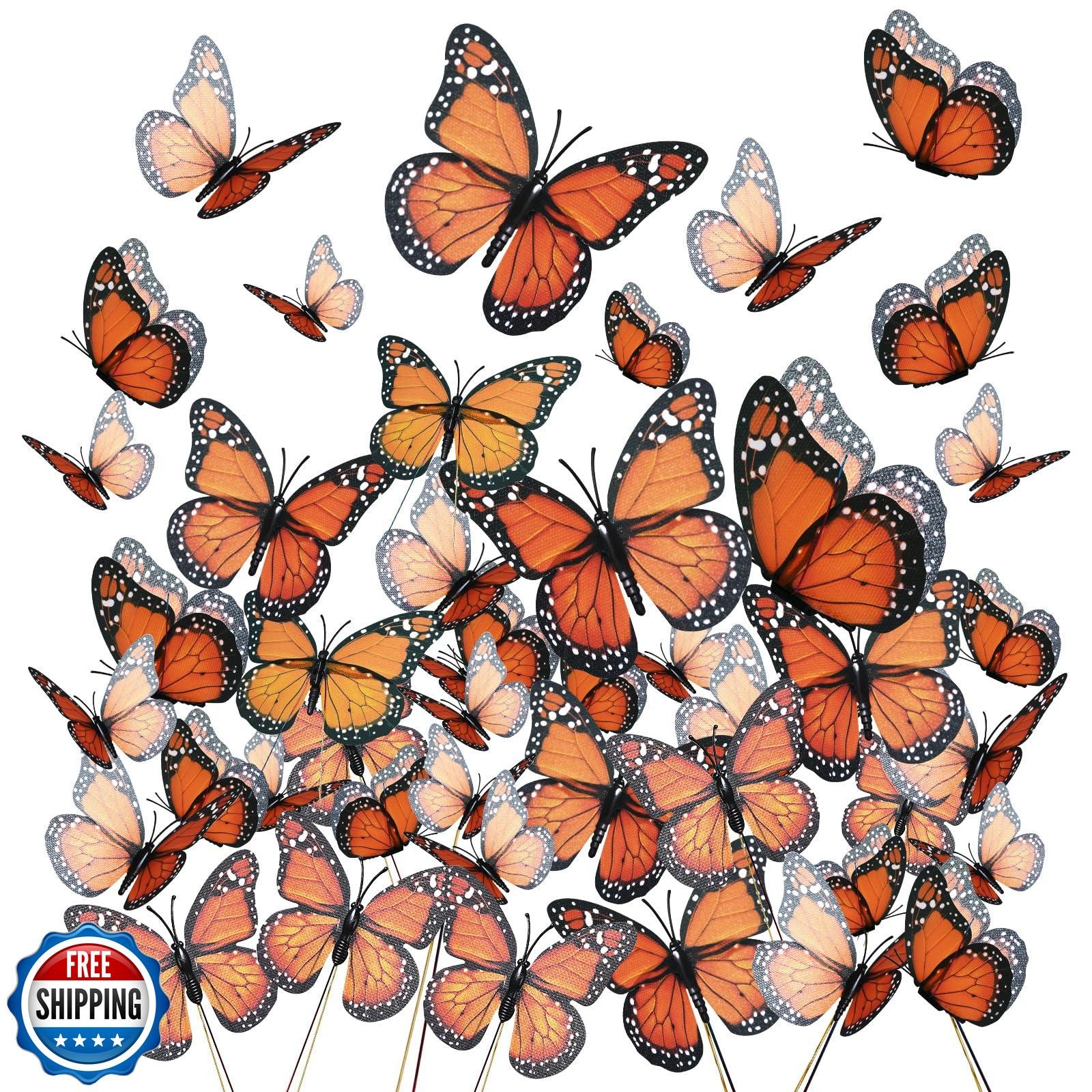 Yzurbu 24PCS Realistic Orange Monarch Butterfly Decorations – Artificial Feat
